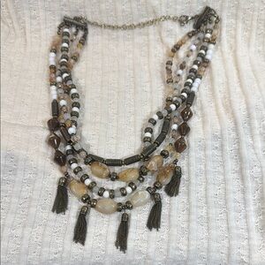 Multi-Strand Beaded Necklace with Tassels